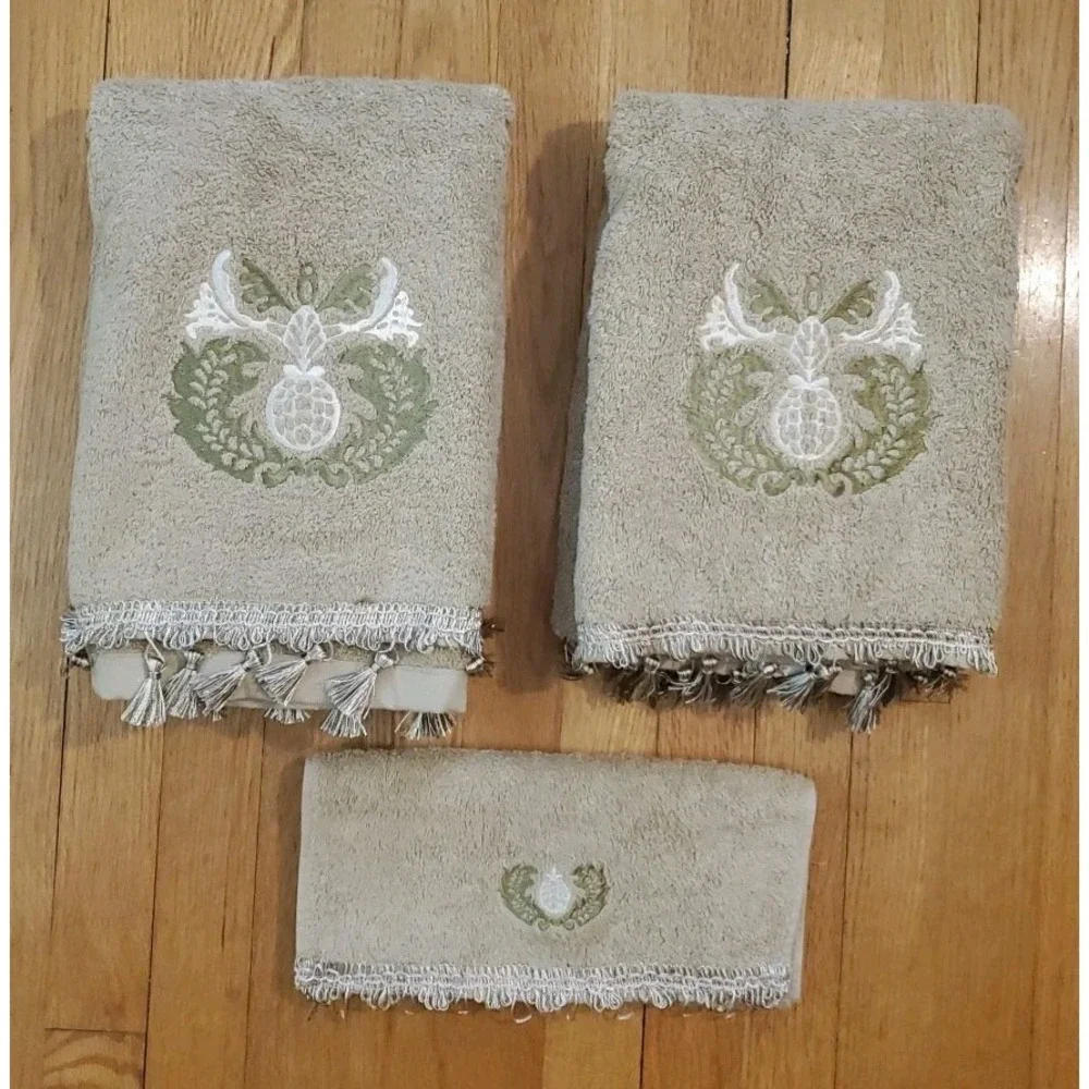 Vintage Abbey Hill Regal Sage Bath Towel Set 2 Bath 1 Hand Towel Tassels Kmart